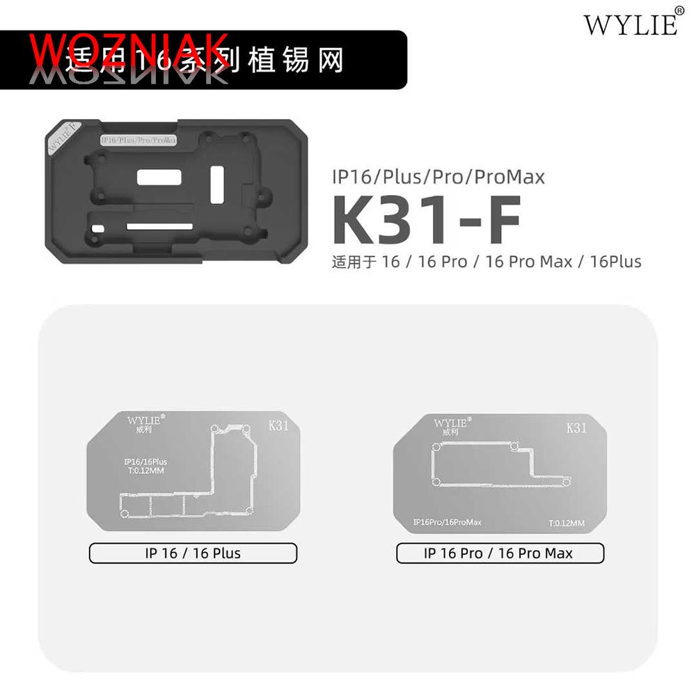 WYLIE K31 Mid-Layer Planting Tin Template For iPhone X-17 Pro Max Motherboard BGA Middle Layer Reballing Stencil Platform
