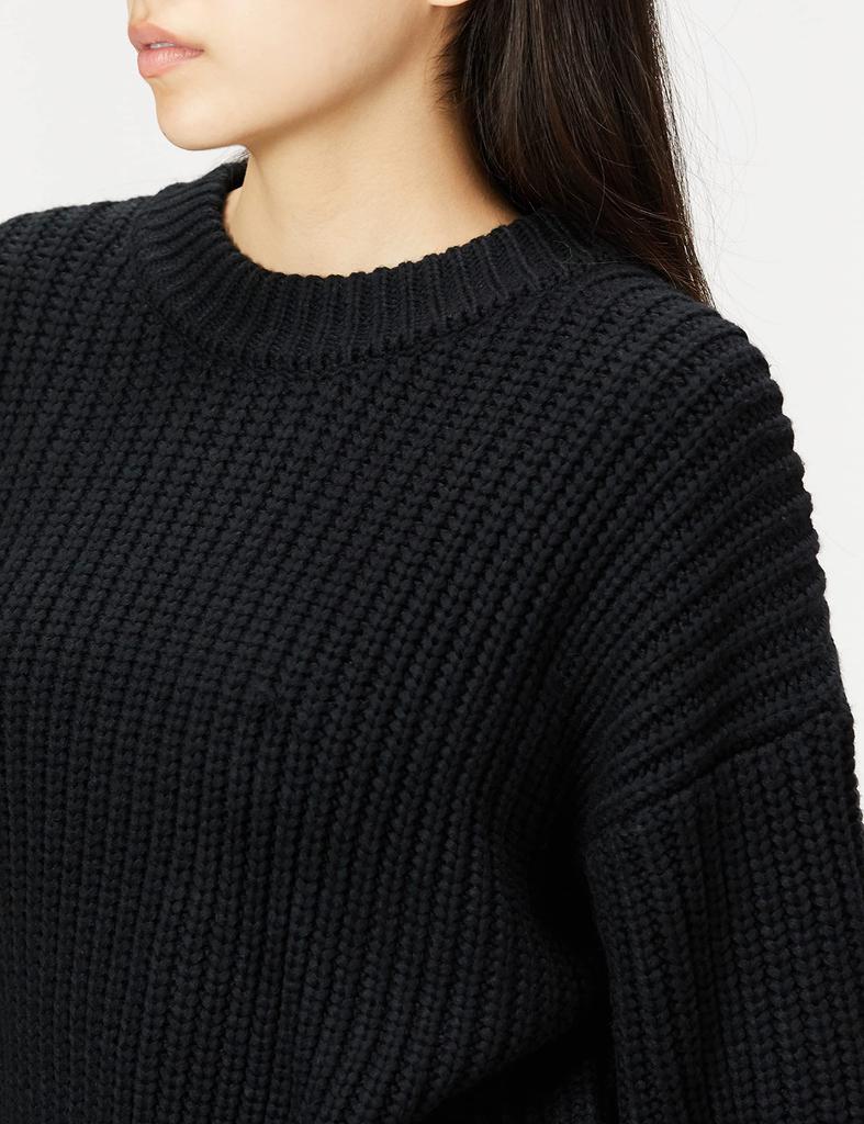 Freeze Mart Short Crew Neck Ribbed Knit FR Women's Sweater, Black,