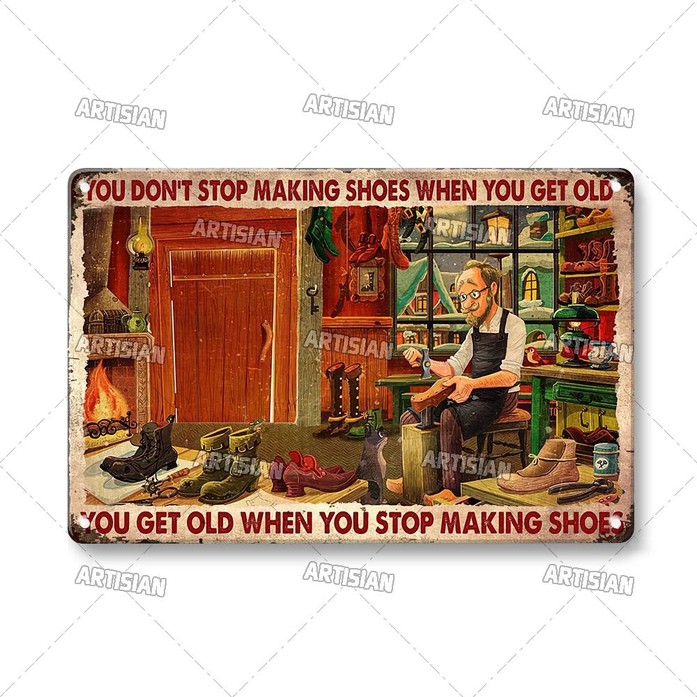 Artisian Job Work Metal Plaque Shoemaker Tin Sign Barista Hairstylist Luthier Painter Chef Decorative PlateWall Decor Garage Bar