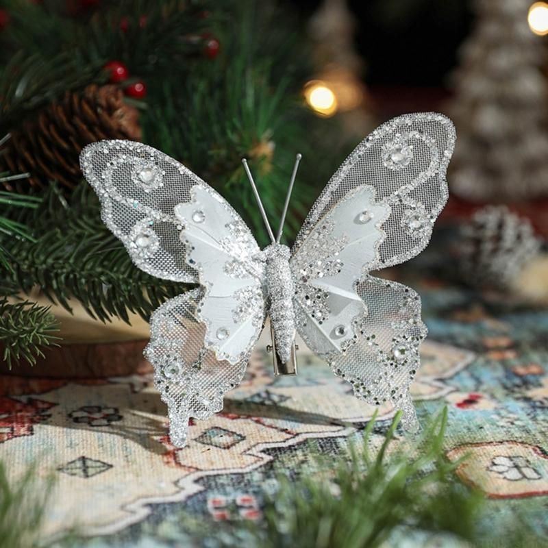 QX2E Set of 3 Glittering Butterfly with Clip for Christmas Tree Holiday Decoration