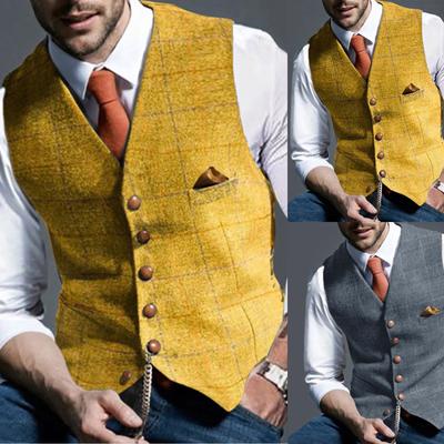 Men's Casual Plaid Vest Men's Slim Vest Men's Jacket Vintage Wool Herringbone Retro Satin