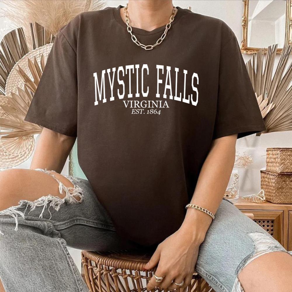 T-shirt z serialu Pamiętniki Wampirów Mystic Falls Wirginia Założone 1864 Koszulka Bracia Salvatore Stefan i Damon Koszulki z Wirginii