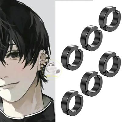 Anime motosserra homem yoshida hirofumi cosplay clipe de orelha brincos feminino masculino punk preto sem piercing falso círculo nova jóias pop