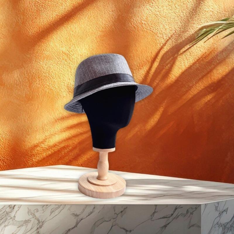 Wig Stand with Head Mannequin Head Stand with Wood Base for Multiple Wigs Hat Wig Head Stand Wig Display Stand Black