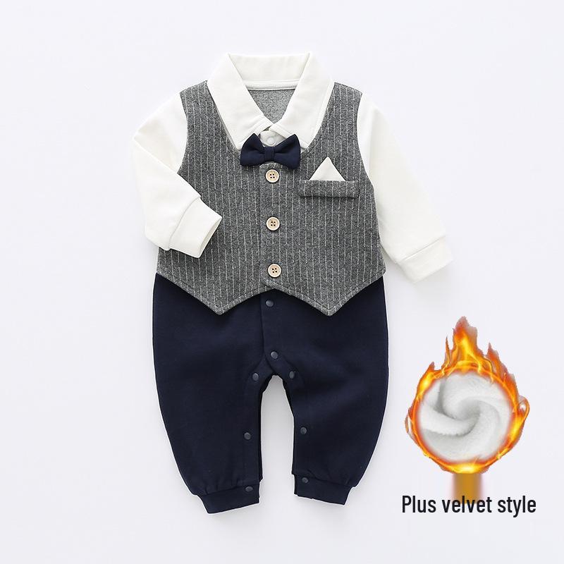 Newborn Padded First Birthday Dress & Romper Suit for Autumn/Winter - Baby Boy's 100-Day Crawling Outfit