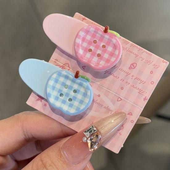 4Pcs Girl Hairpins Macaron Cream Color Plaid Pattern Fruit Button Design Hair Clips Lightweight Stable Grip Scalp-friendly Hair
