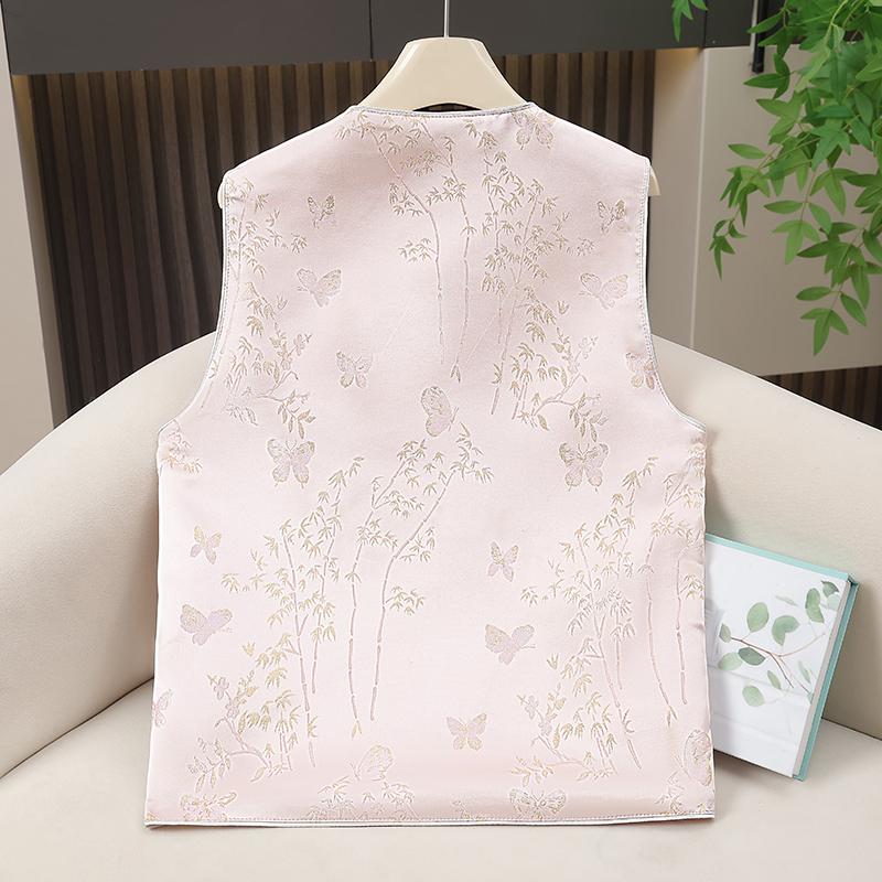 2026 Spring Autumn Women's Jacquard Embroidered Chinese Style Vest with Frog Buttons