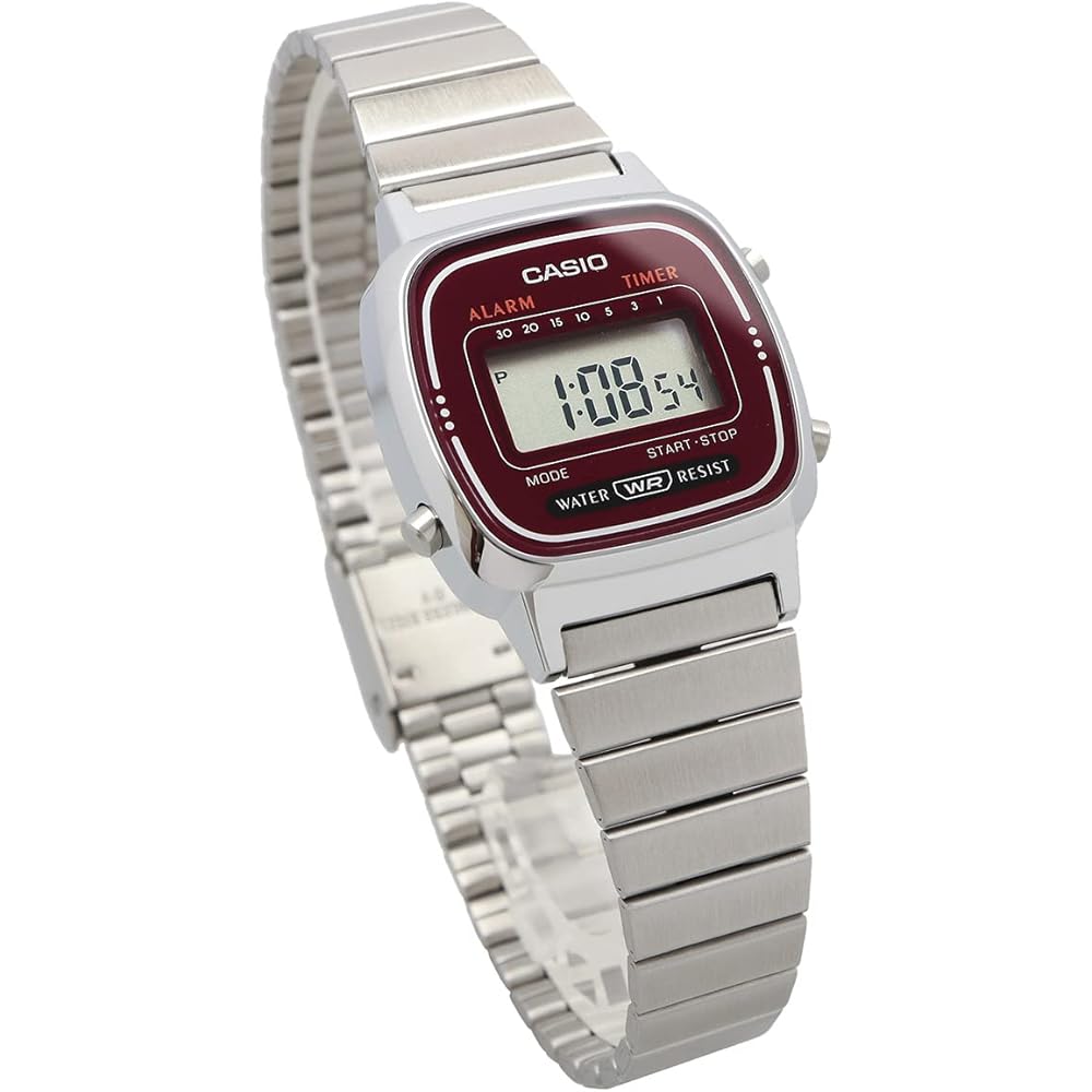 Casio LA670WA-4 Women's Digital Watch Silver Burgundy New Design Overseas Model