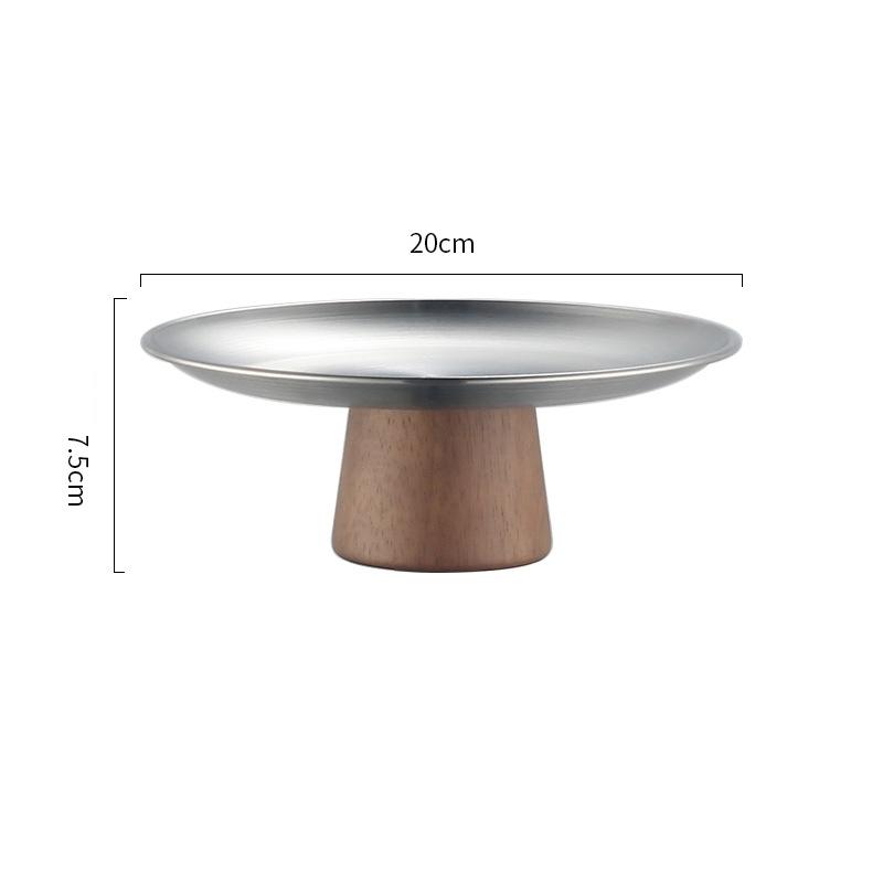 Kuchentablett aus Edelstahl mit Holzsockel, Obstteller, Dessertteller, Esstisch, Heimdekoration, Ornamente