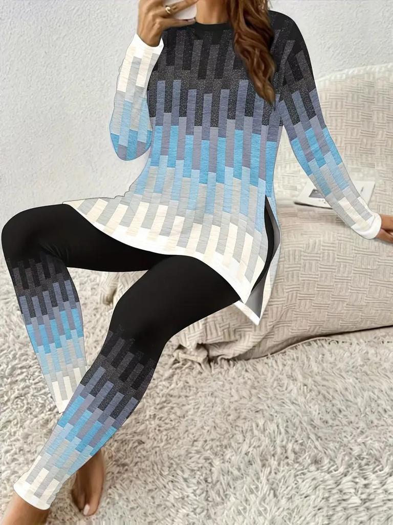 1116 New Casual Fashion Long Sleeve Crew Neck T-Shirt Yoga Pants Set