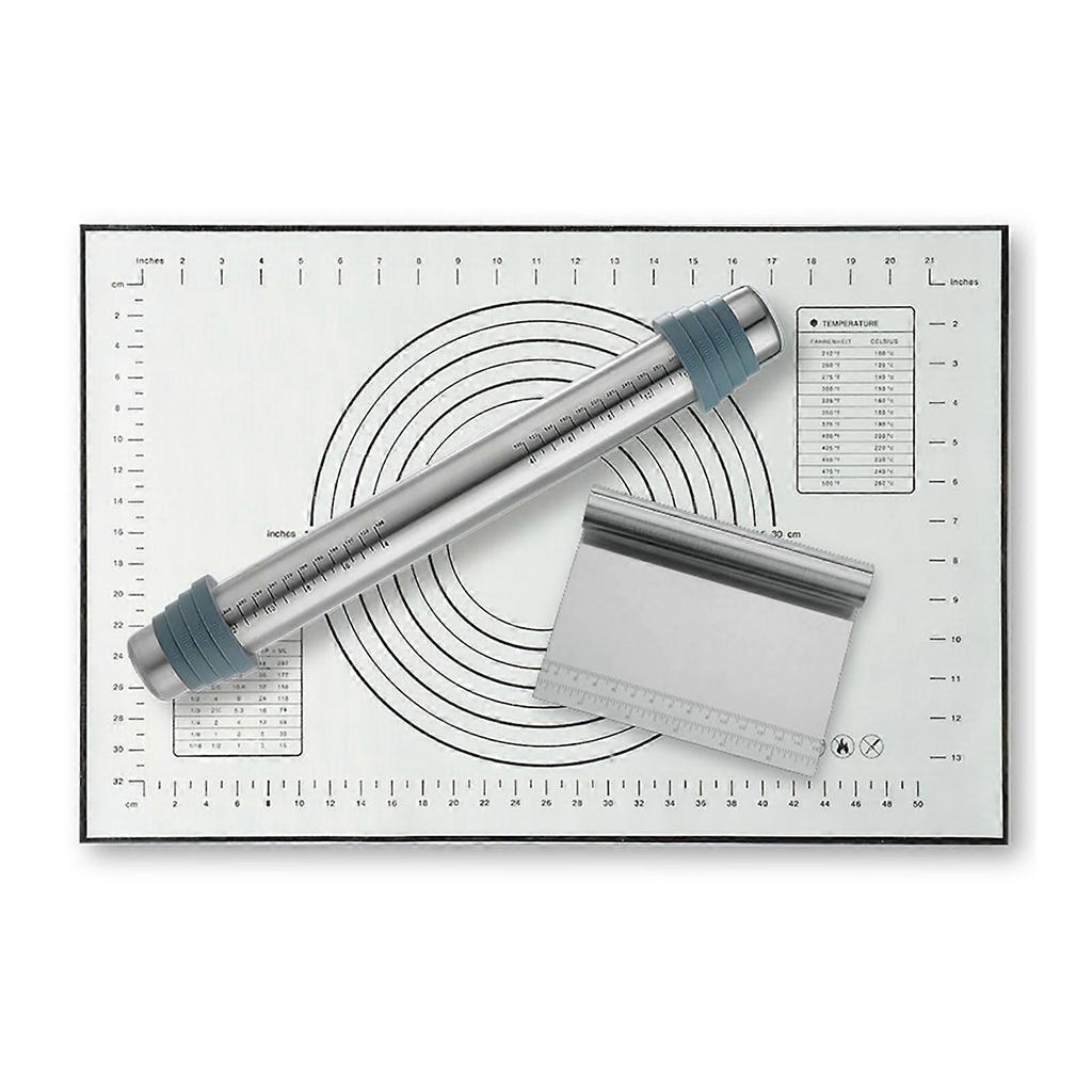 Adjustable Thickness Rolling Pin with Scale and Dough Scraper