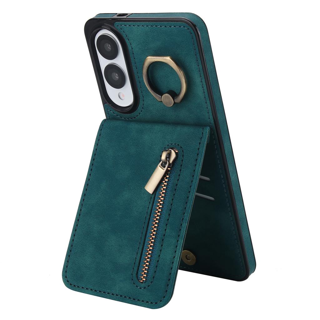 For Samsung Galaxy S25 Edge Case Zipper RFID Blocking Retro Leather+TPU Phone Cover with Kickstand