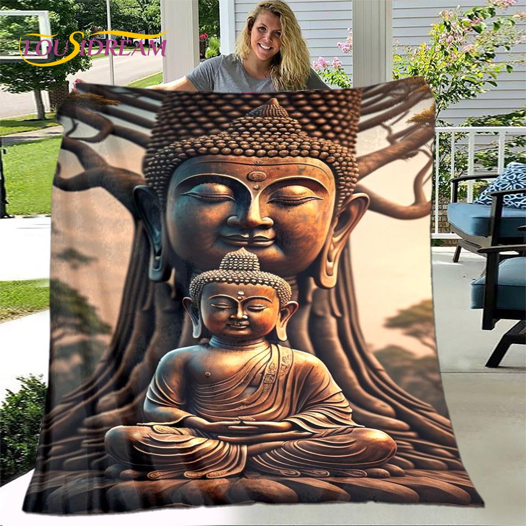 3D Šákjamuni Buddha Guanyin Bódhisattva Buddhismus Víra Náboženství Deka Měkká deka pro domácnost Modlete se Ložnice Postele na pohovku