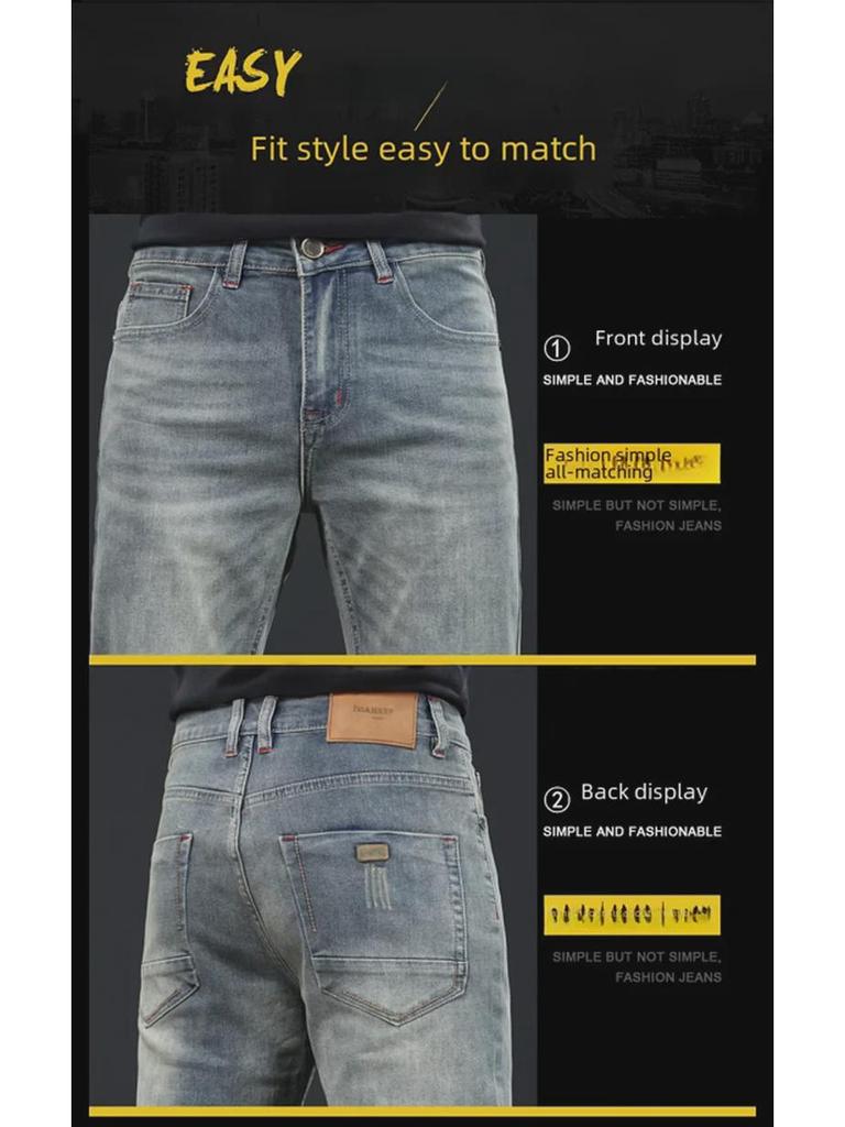 Men's Retro Distressed High-End Slim Straight Jeans for Spring & Autumn