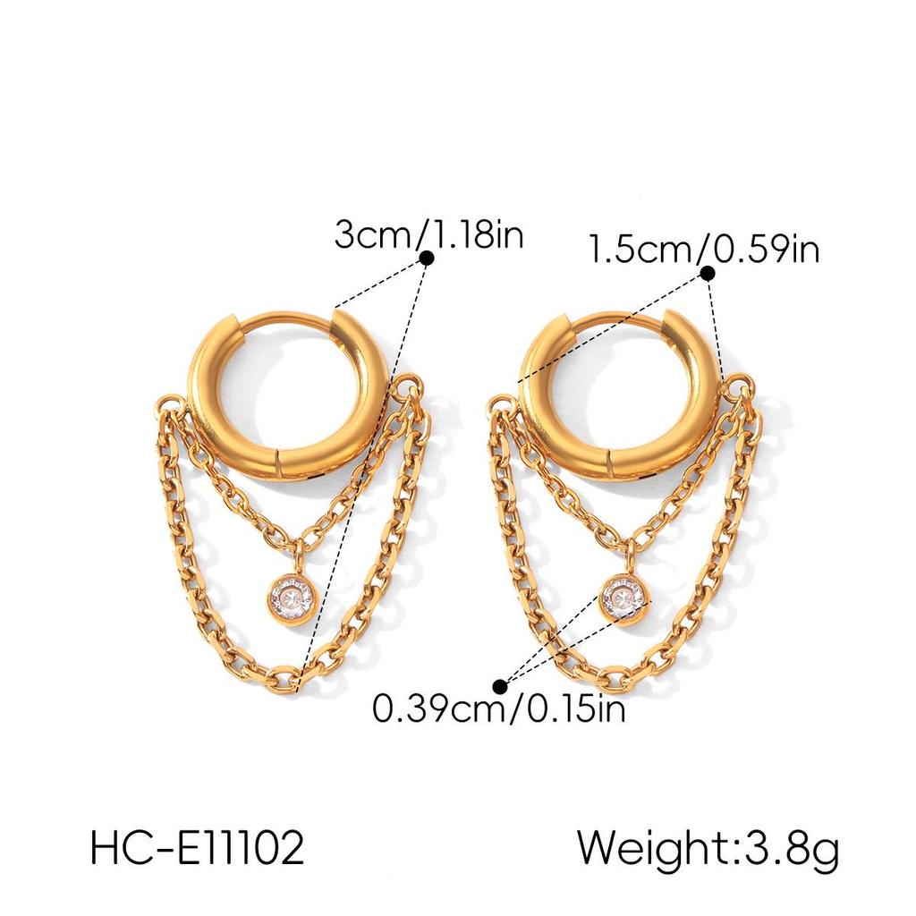 18K Gold Zirconia Tassel Hoop Earrings, Retro & Luxurious, High-End Feel Statement Ear Cuffs