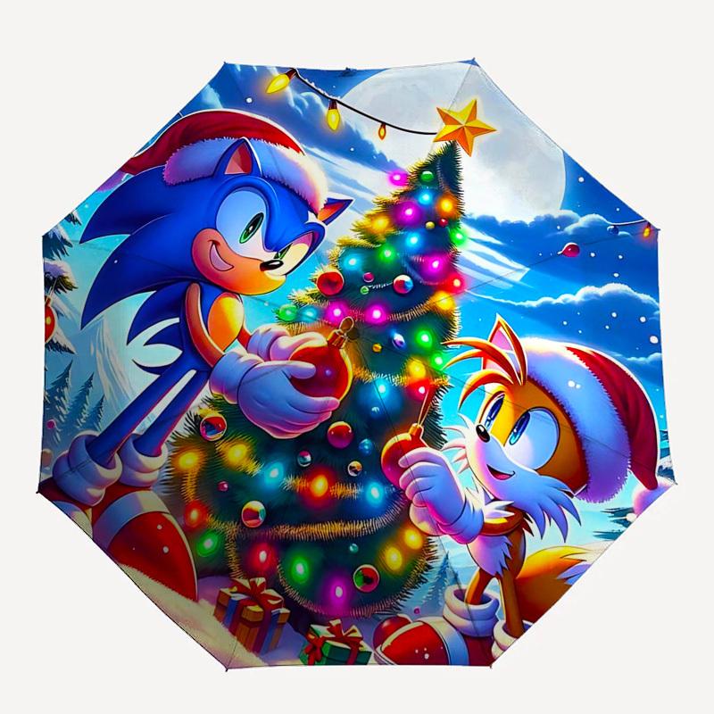 1pc Sonic the Hedgehog Automatic Opening Closing Umbrella, Portable 3-Fold Design, 8-Bone Iron Frame Outdoor Umbrella, Ideal Gift for Fans, Travelers,