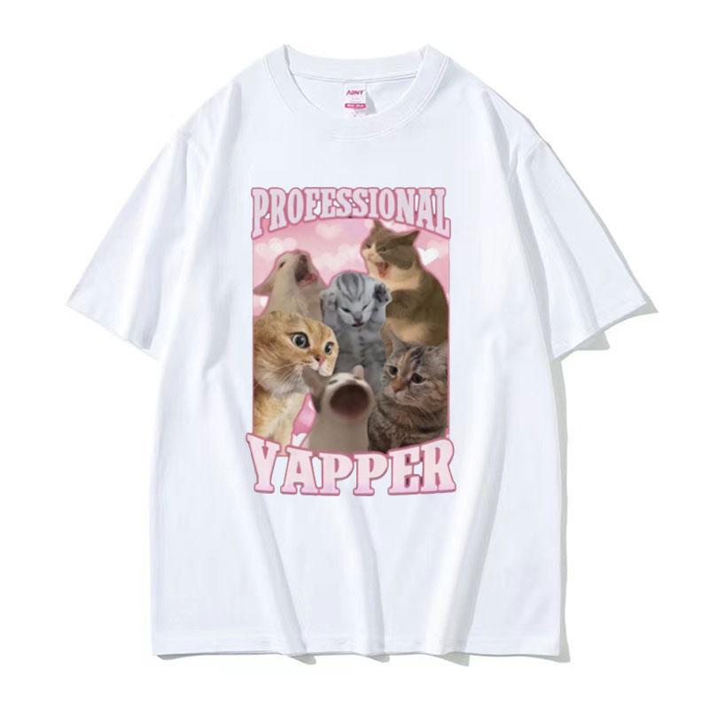 Professional Yapper Funny Tshirt Cute Kawaii Screaming Cat Meme Graphic Tshirts Men Women 100 Cotton Short Sleeve T Shirt Tops
