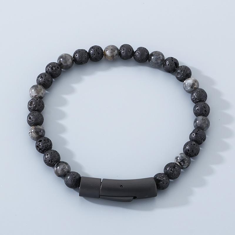 

Kalen Men s Beaded Bracelet Hip Hop Style Volcanic Rock Stones with Stainless Steel Jewelry 6mm wide Charms Gifts for men 21cm