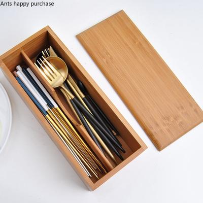 Boîte de Rangement pour Couverts en Bois de Bambou Outils de Cuisine Ménagers Rangement de Restaurant Boîte pour Couteaux, Fourchettes et Baguettes Boîtes pour Vaisselle Occidentale