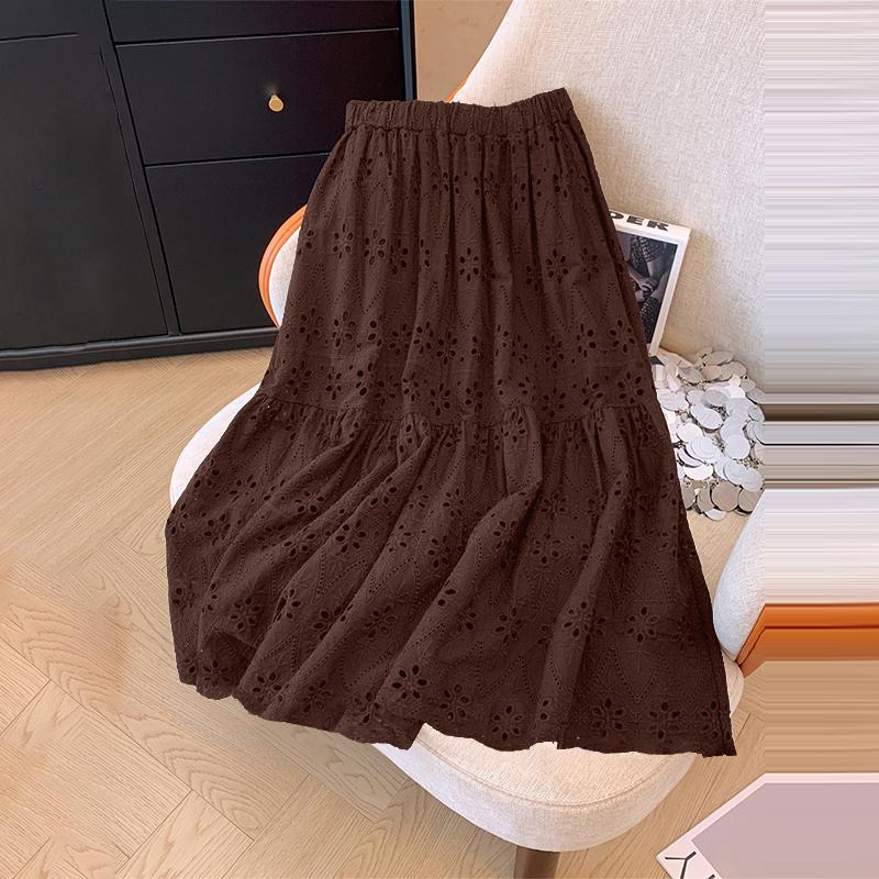 

ZANZEA Women Elastic Waist Casual Hollow Crochet Loose Long Skirts 2XL