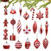 New 2025 Christmas Ball Shaped Decoration Small Pendant Plastic Electroplating Colorful Red Cane Candy Hexagonal Star