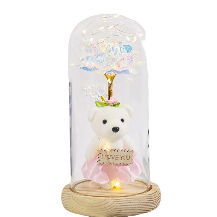 Eternal flower gold leaf flower laser flower glass cover bear 110 Qixi Festival Valentine's Day Mother's Day gift