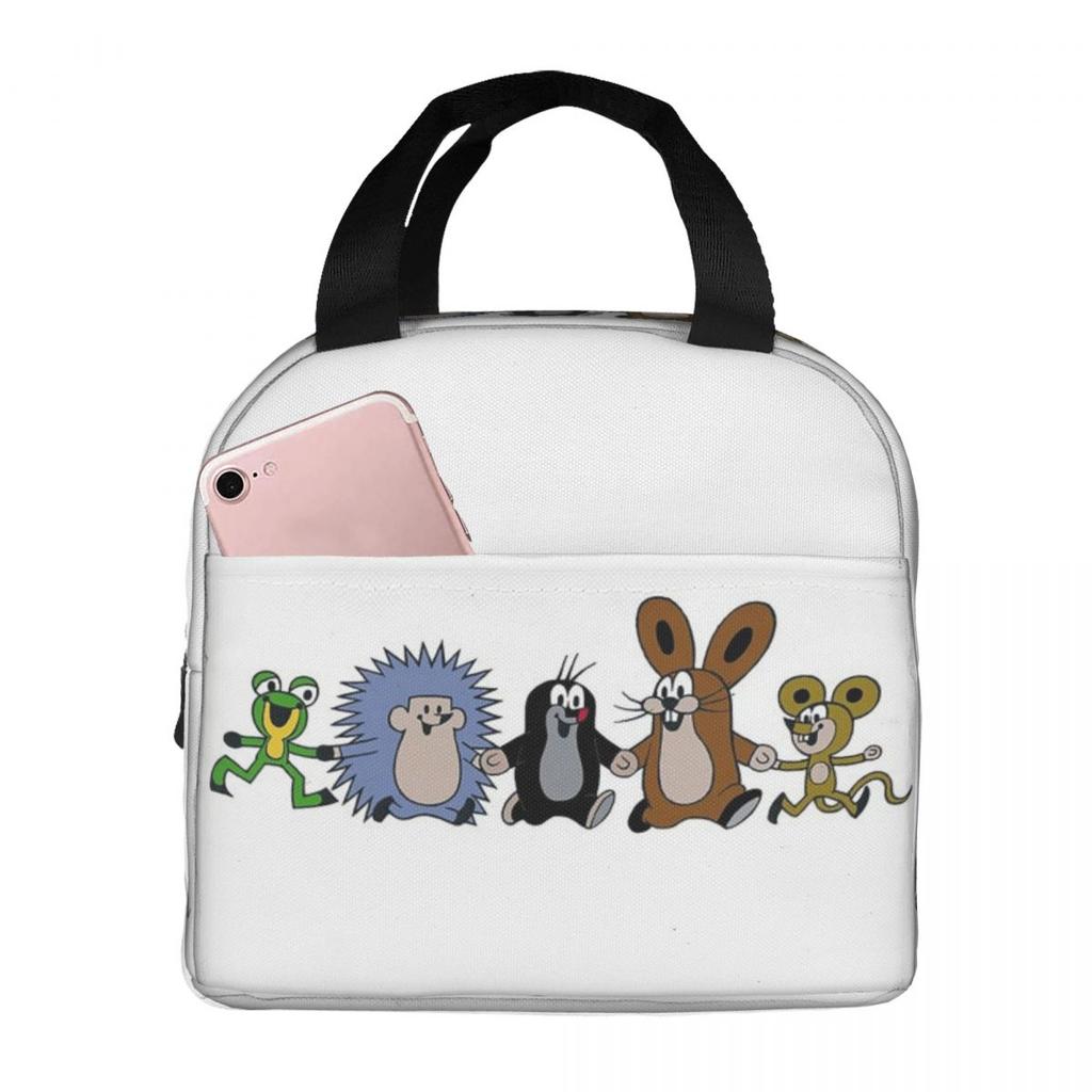 Linda Bolsa de Almuerzo Aislada de Topo Feliz Krtek para Niños, Nevera Escolar, Fiambrera Térmica, Bolsa de Mano, Contenedor Portátil para Almuerzo