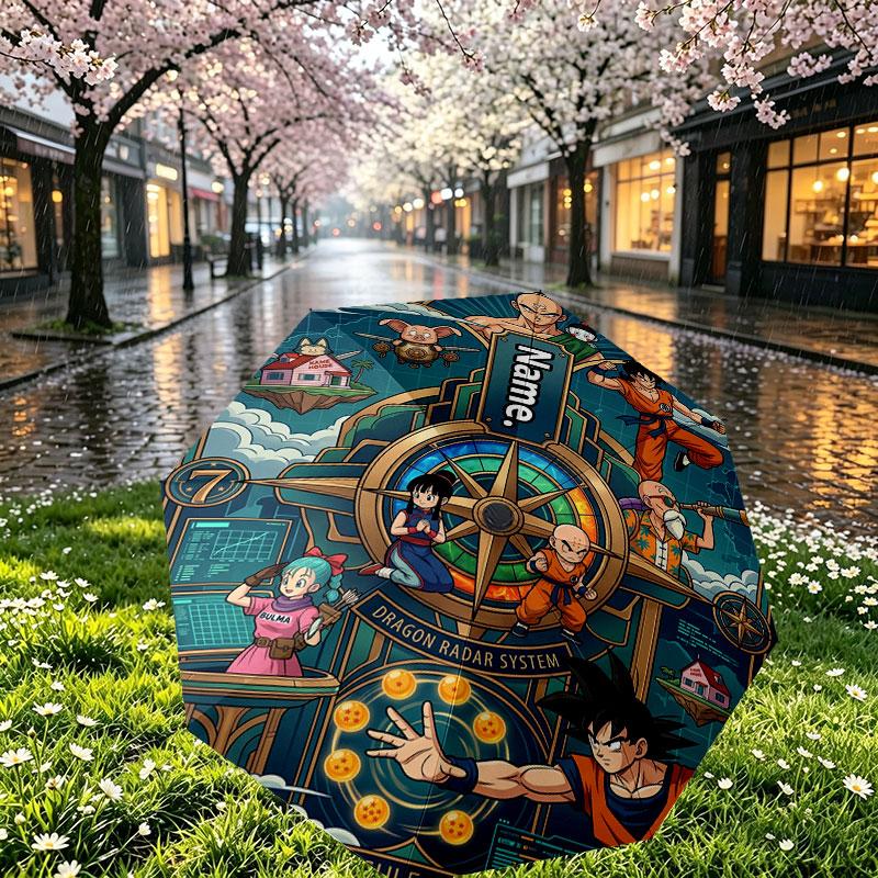 Custom Name Personalized Dragon Ball Z Print Umbrella, Auto Open Close, 8‑Rib Sturdy Frame, Commute Camping Hiking Use, Birthday Gift