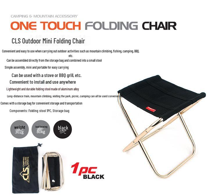 Scaun pliabil compact de exterior din aluminiu 7075: Portabil, Ușor pentru Pescuit, Grătar, Camping și Călătorii.