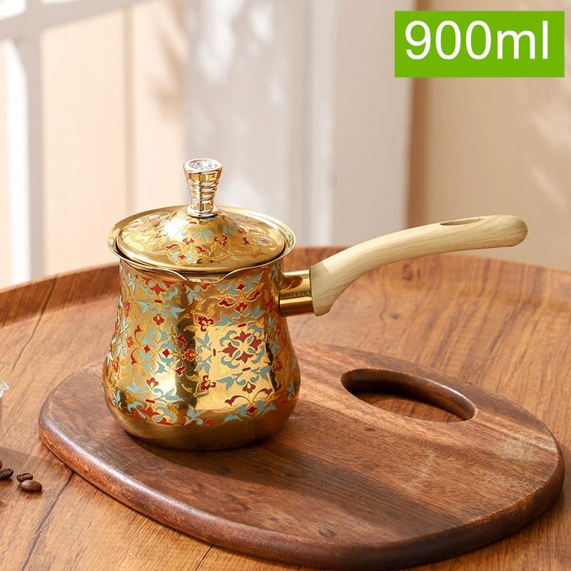 Stainless Steel Coffee Pot with Lid Chocolate Butter Milk Cup Coffee Tea Melting Jug Moka Pot for Office Home Kitchen