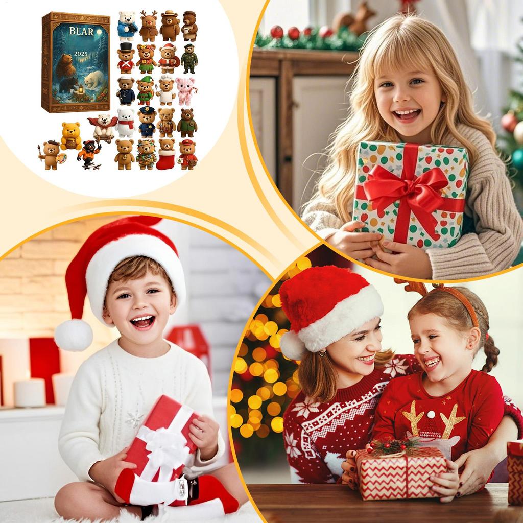 2025 Christmas Calendar 2D Acrylic Advent Bear Tree Ornaments Christmas Calendar for Kids Family Holiday Party Decorations