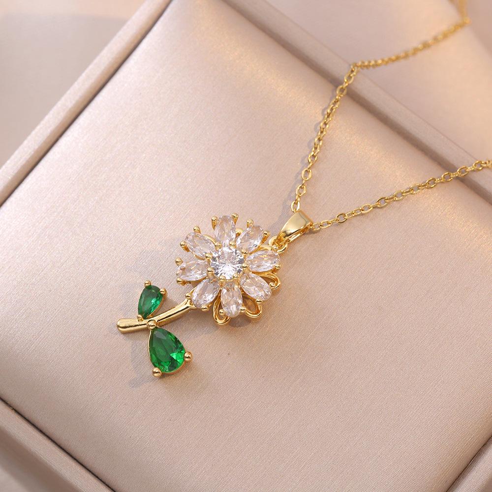 

Женский вращающийся кулон-подсолнух с цирконом и набор браслетов в японско-корейском стиле, модная цепочка для ключиц