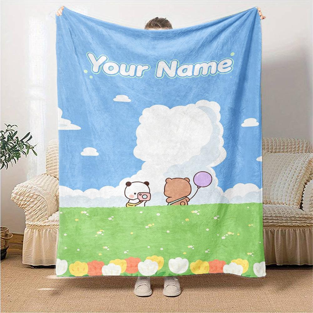 Name Custom Bubu Y Dudu Cartoon Print Flannel Blanket High Quality Warm Comfortable Cover for All Seasons Perfect for Gifts Home Decor