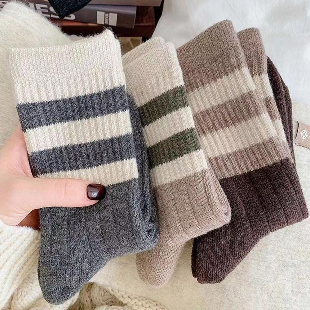5 Pairs Women Parallel Bars Striped Mid Tube Socks Fashionable Autumn Winter Sweat Absorbing Warm Soft Comfortable Casual Socks