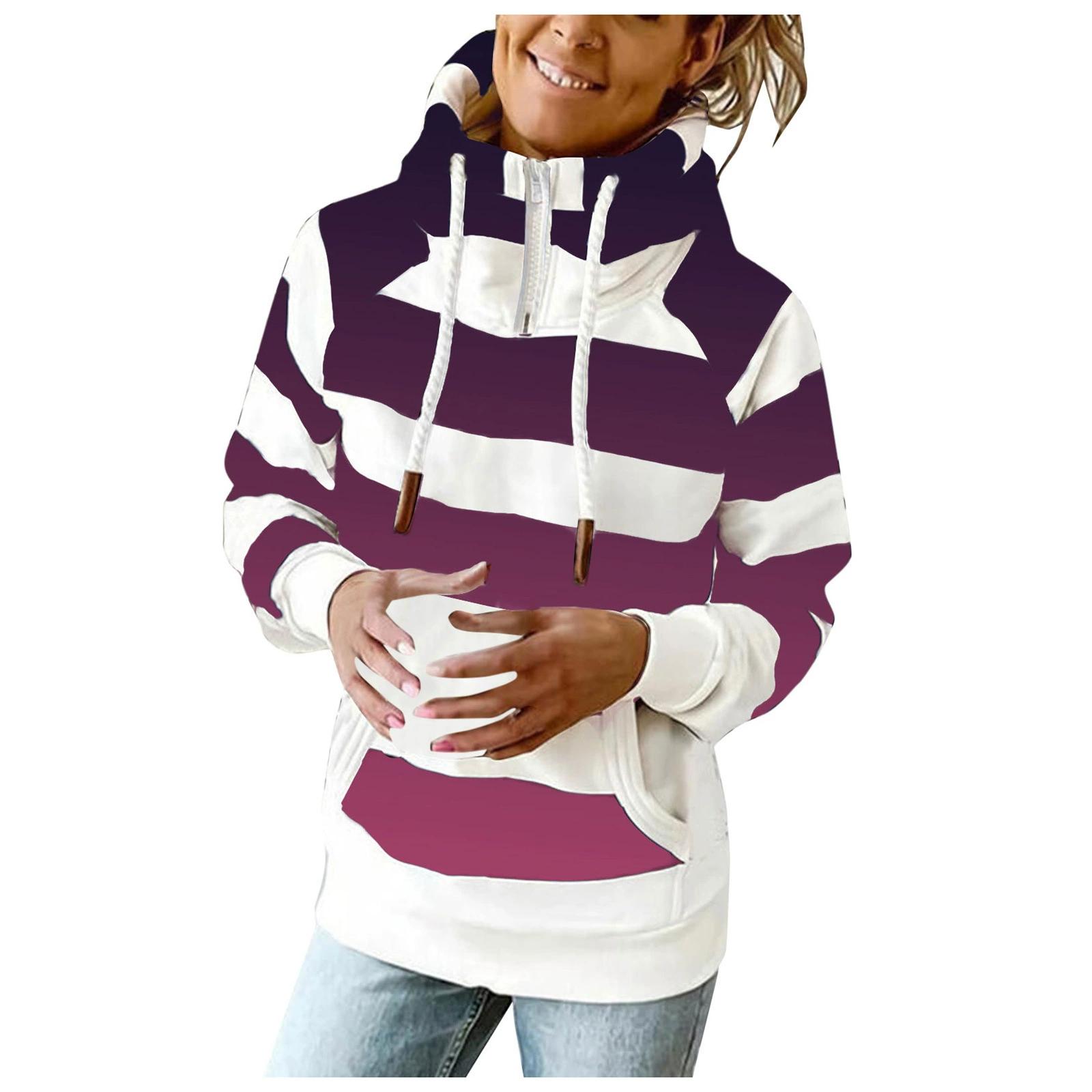 Осень и Зима Новинка Женский Спортивный и Повседневный Свитер с Высоким Воротником Футболка с Длинным Рукавом и Принтом S фиолетовый