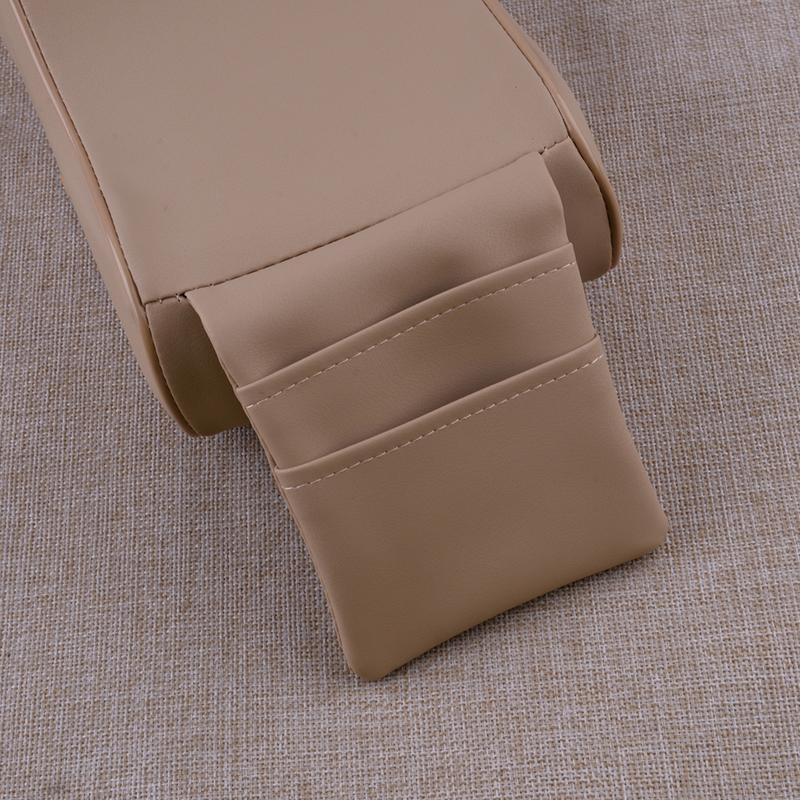 Universal Car Armrest Support Mat Cushion Cover Center Console Box PU Leather Pad Protector W/Pouch Beige