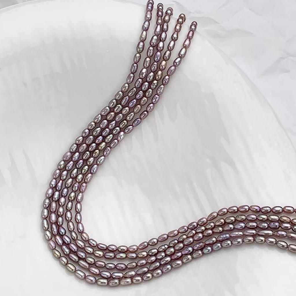 1String, Purple Yellow White Natural Freshwater Pearls, Handmade Rice Pearl Beads for Jewelry Making DIY Crafts (Beads 3-3.5mm, Length 36cm)