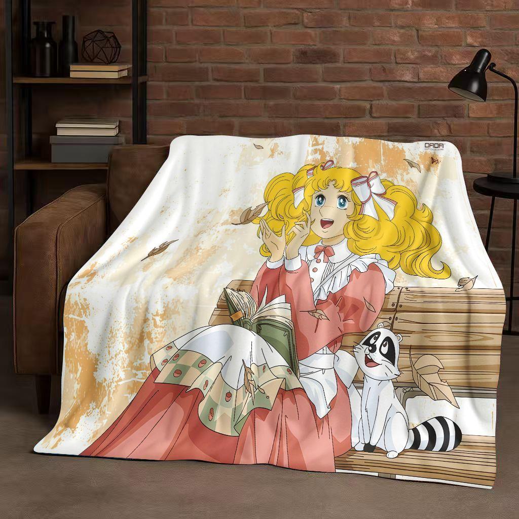3D Classic Cartoon Candy Candy Sweet Girl Flannel Blanket,Ultra Soft Warm Plush Throw for Home Bedroom Bed Sofa Cover Office Kid