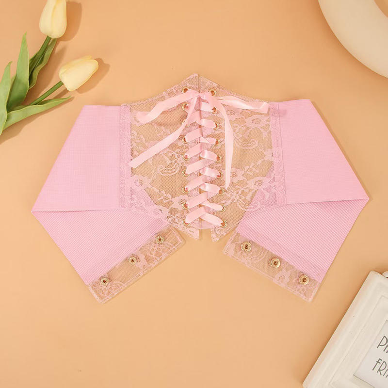 Women Wide Lace Corset Waist Belt Flower Embroidery Nylon Waistband Strap Stretchy Decorative Slimming Body Belts