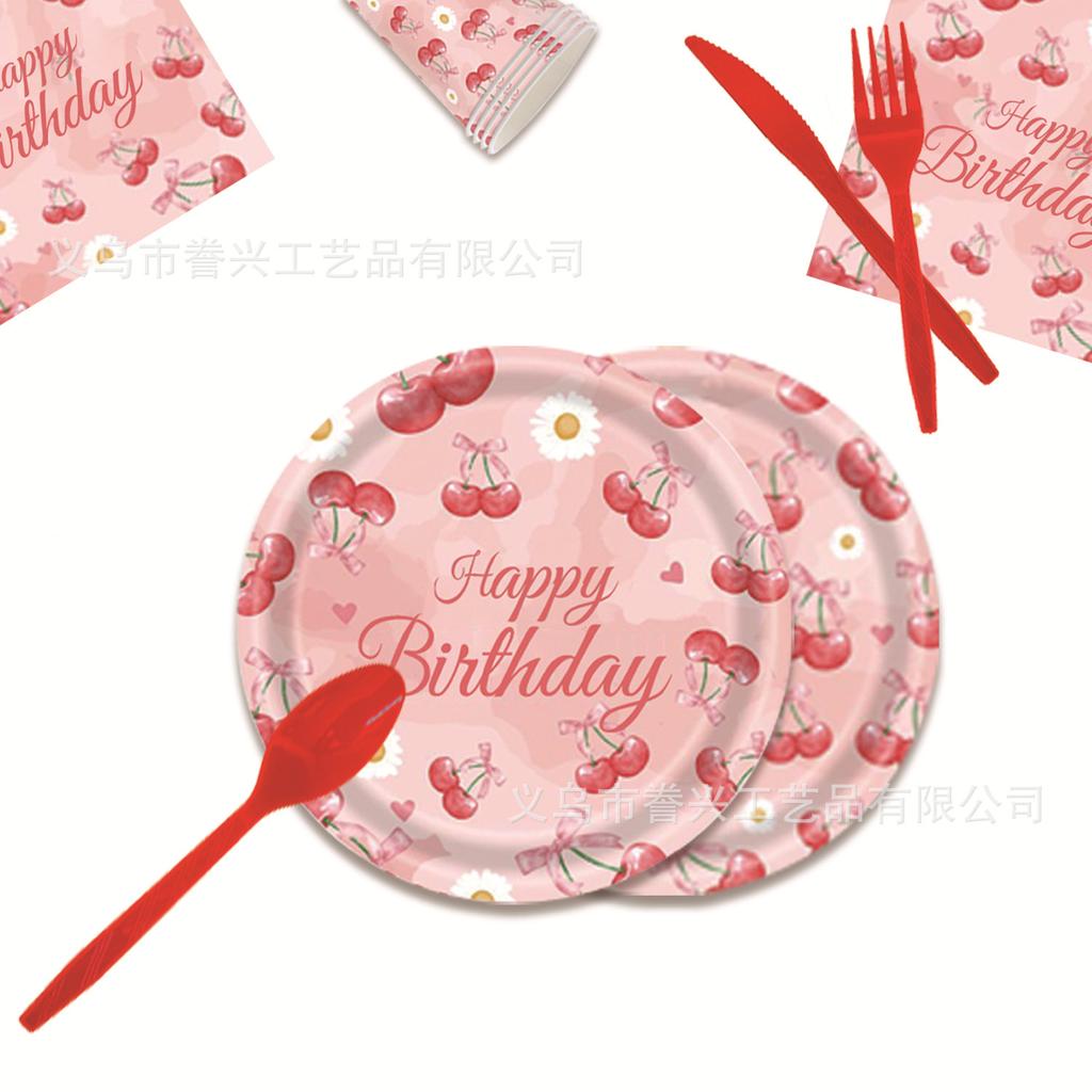 Cherry Theme Party Tableware Paper Plate Tissue Supplies Fruit Children'S Birthday Disposable Party Decoration