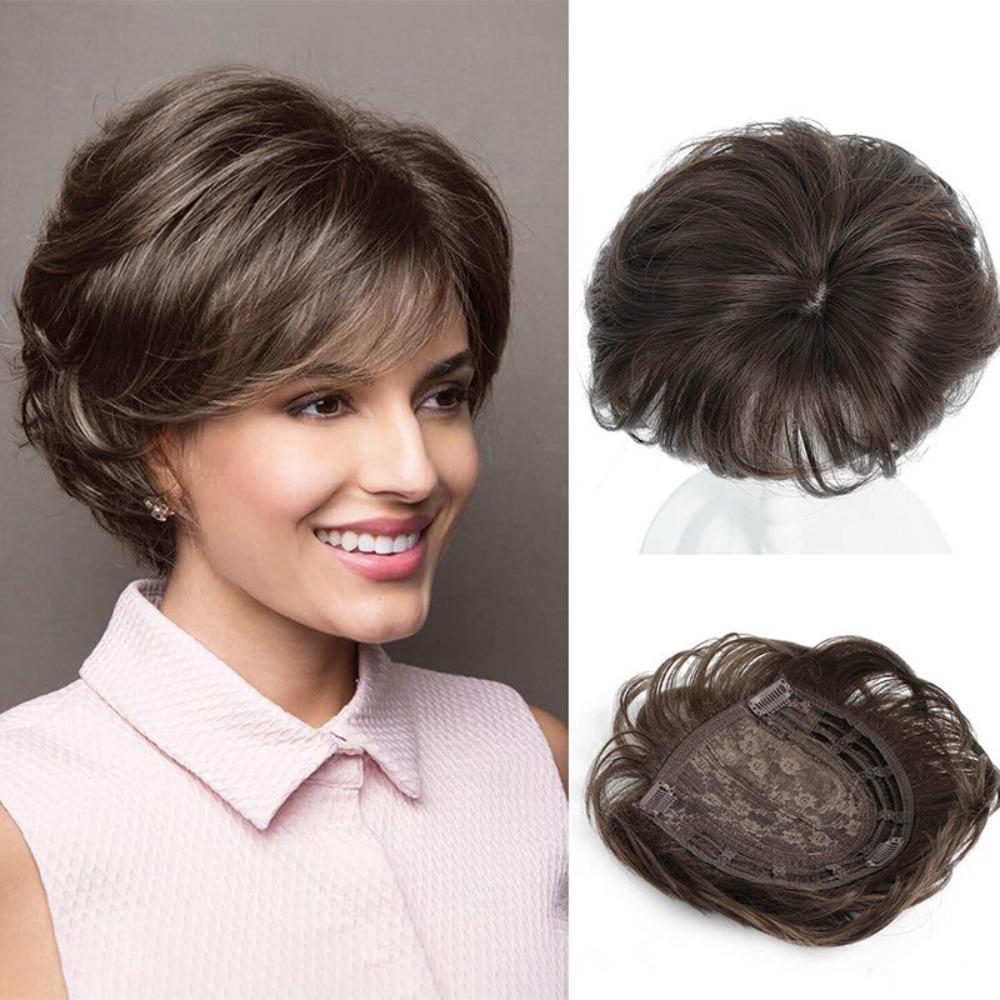 Hair Extensions Top Hair Bangs Replacement Wig Wavy Hair Piece Cover White Hair