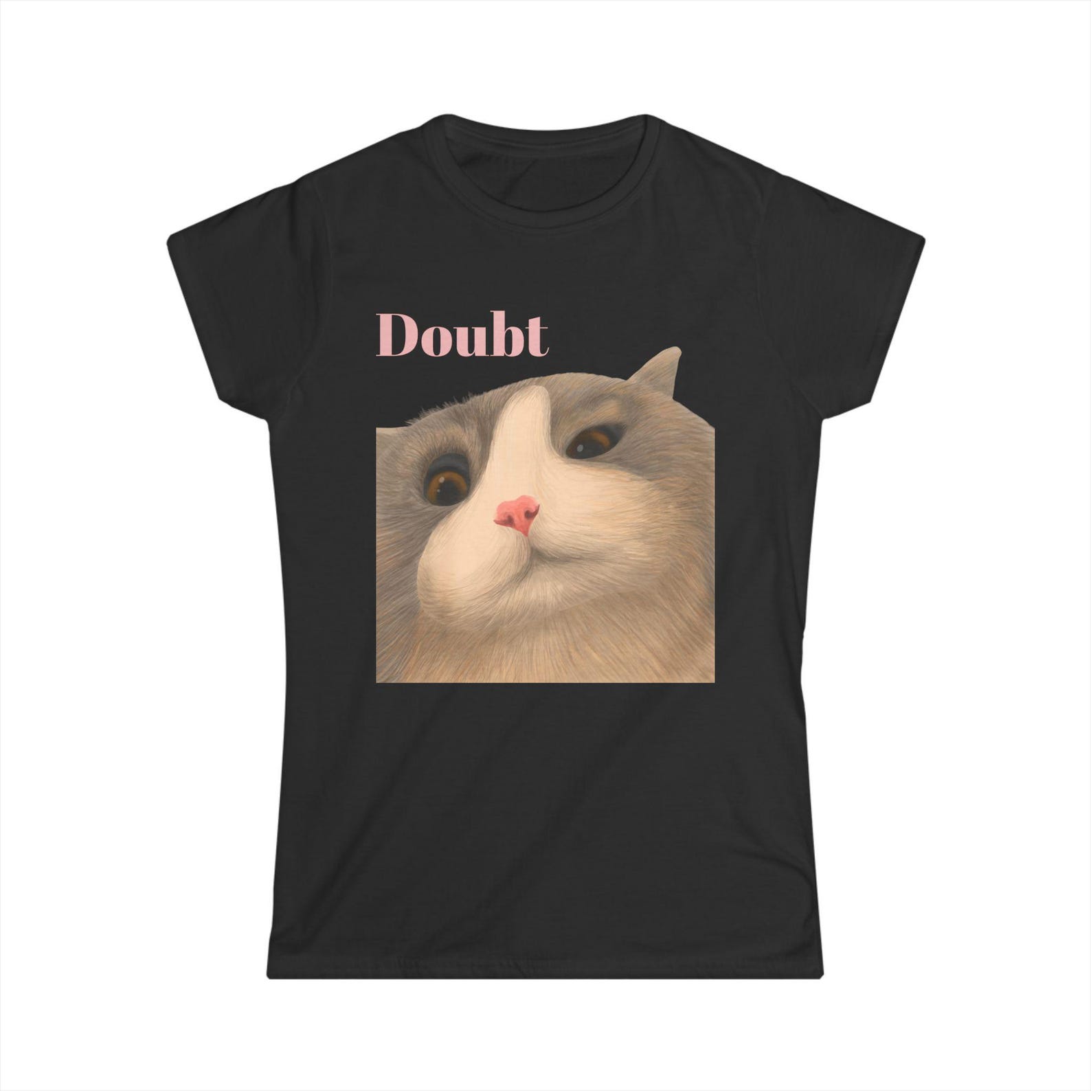 Doubt Cat Womens Tee, Cute Cat Shirt, Fun Kitty Graphic TShirt, Gift for Cat Lovers, Humor Tee for Every Occasion, Sarcastic Tshirt XL