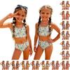 Zweiteiliges Badeanzug-Set für Mädchen, Tankini-Oberteil mit Blumenprint und High-Waist-Unterteil, Sommer-Strand-Badebekleidung für Kinder