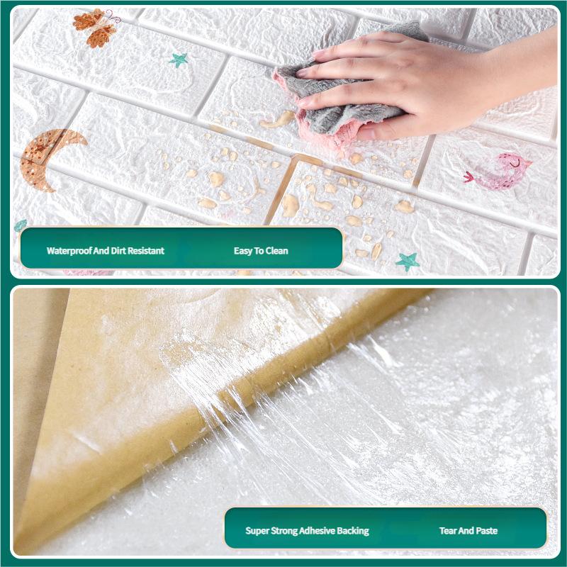 Self-Adhesive Brick Wallpaper, XPE Waterproof Wall Sticker, Continuous Roll Moisture Proof Paneling for Bedroom Renovation
