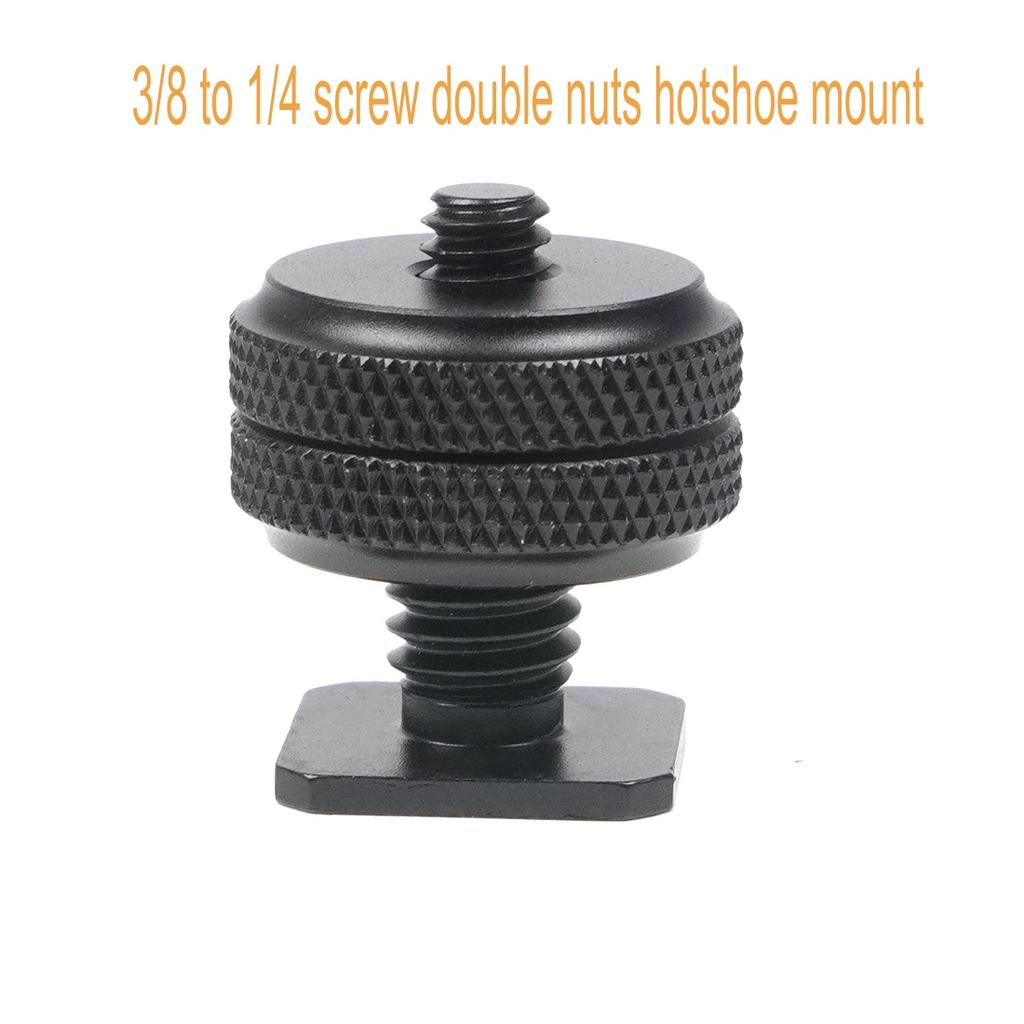 3/8 1/4 Double Nut Single Cold Shoe Tripod Mount to Flash Hot Shoe Screw Adapter for GoPro Hero Action Camera DSLR Photo Studio