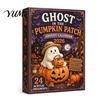 Retro Gift Box Packaging Halloween Advent Calendar, 24-Day Acrylic Ghost Figure Countdown Set Calendar with Diverse Themes, Cute Desk Decor,