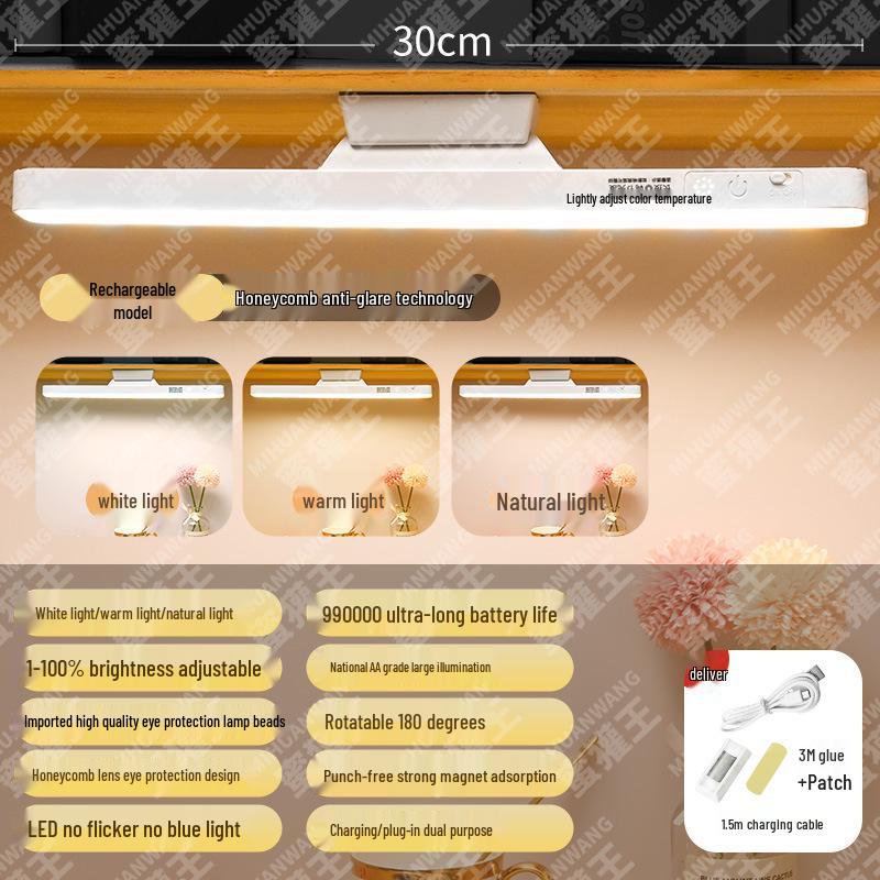 LED Desk Lamp for Dorms: Eye Protection, Super Bright, Magnetic Base, Rotatable, Rechargeable, Cool Design