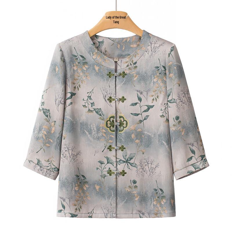 Women's Mid-Aged & Elderly Round Neck Thin Cardigan Shirt