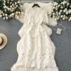 Early Spring Dress New Women's Spring and Autumn Heavy Industry Water-soluble Lace Hollow Temperament Medium and Long Dress Vacation Dress
