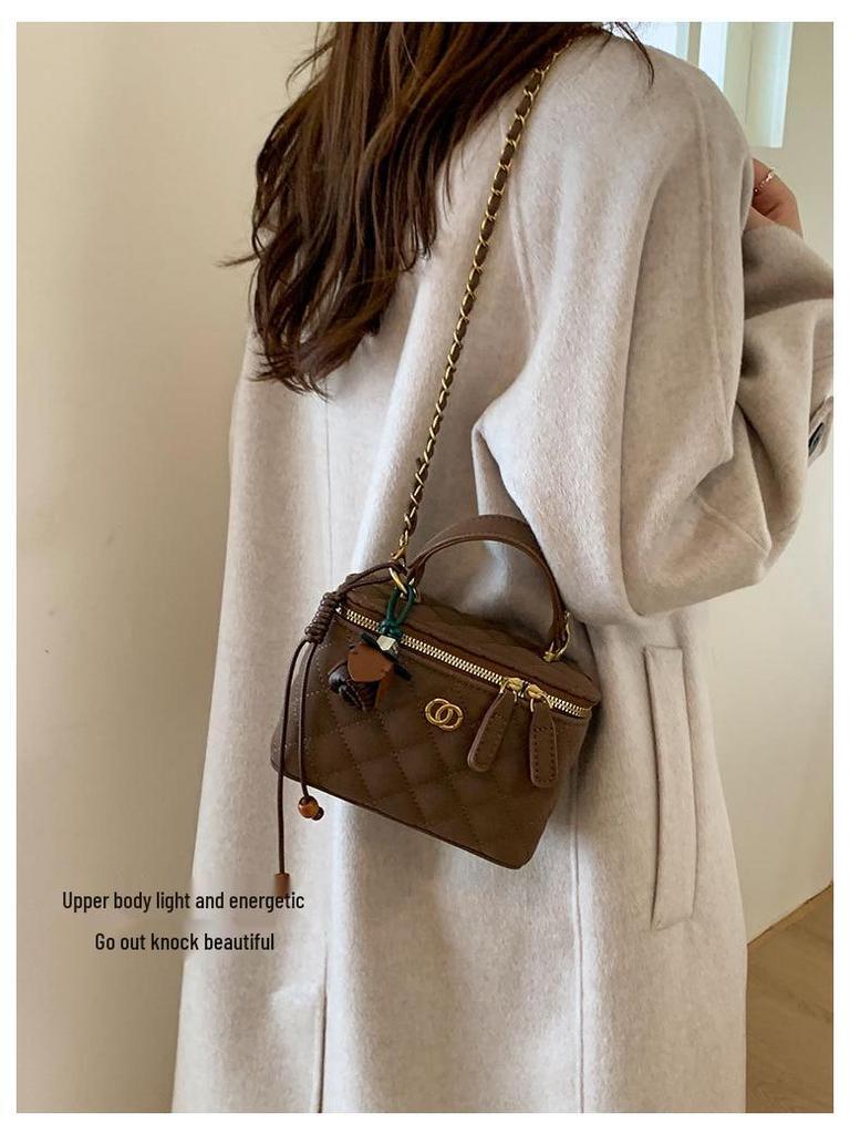 Damen 2025 Trendige Handtasche mit Rautenmuster und Kette - Vielseitige Box-Tasche zum Tragen über der Schulter oder als Crossbody